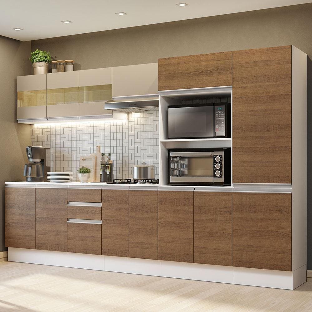 Armário De Cozinha Completa 300cm Branco/Rustic/Crema