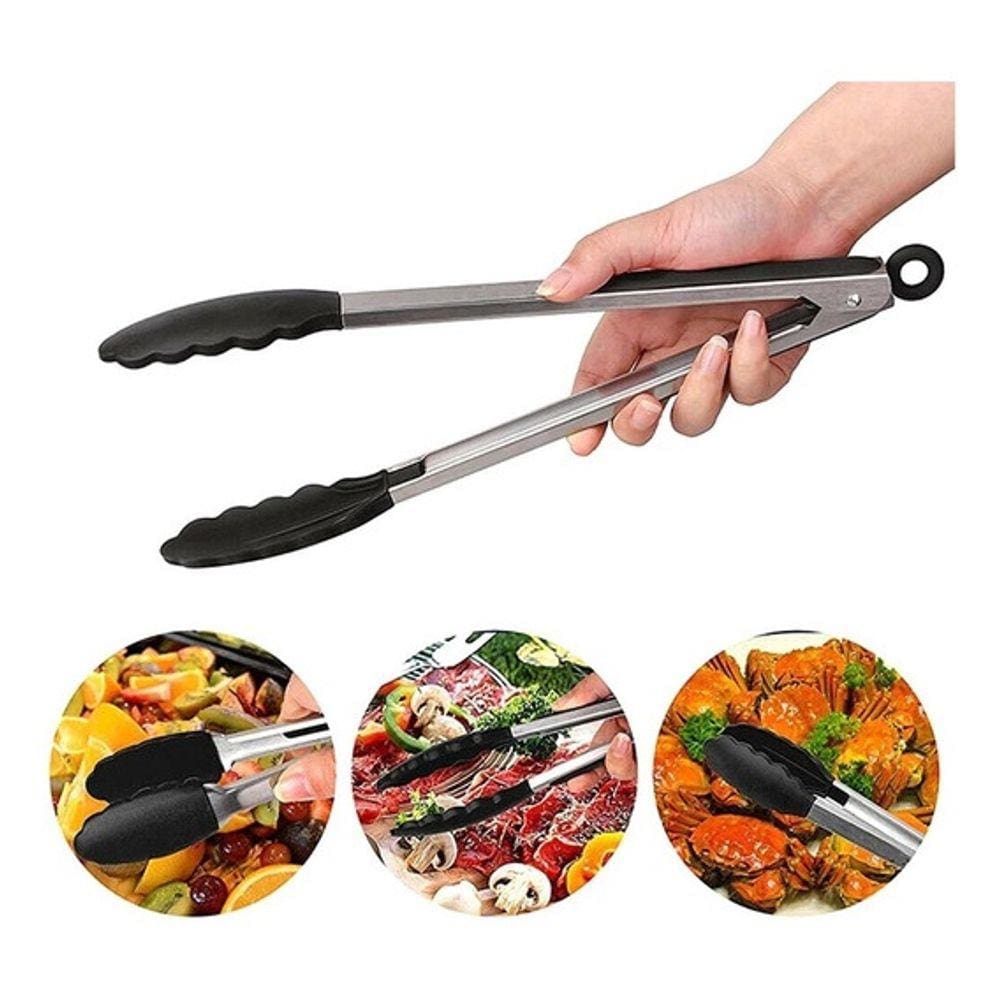 Pegador De Silicone e Inox Para Carne Churrasco Salada Cozinha Pinça