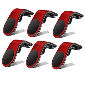 Kit 6 Suporte Adaptador Magnético Veicular Universal Clip Car Holder Para Painel De Carro Tipo L - VERMELHO