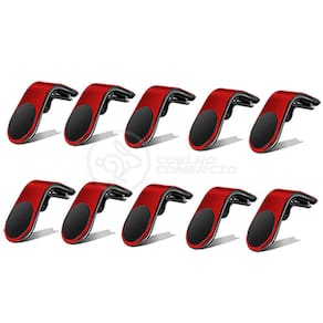 Kit 10 Suporte Adaptador Magnético Veicular Universal Clip Car Holder Para Painel De Carro Tipo L - VERMELHO