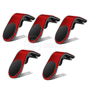 Kit 5 Suporte Adaptador Magnético Veicular Universal Clip Car Holder Para Painel De Carro Tipo L - VERMELHO