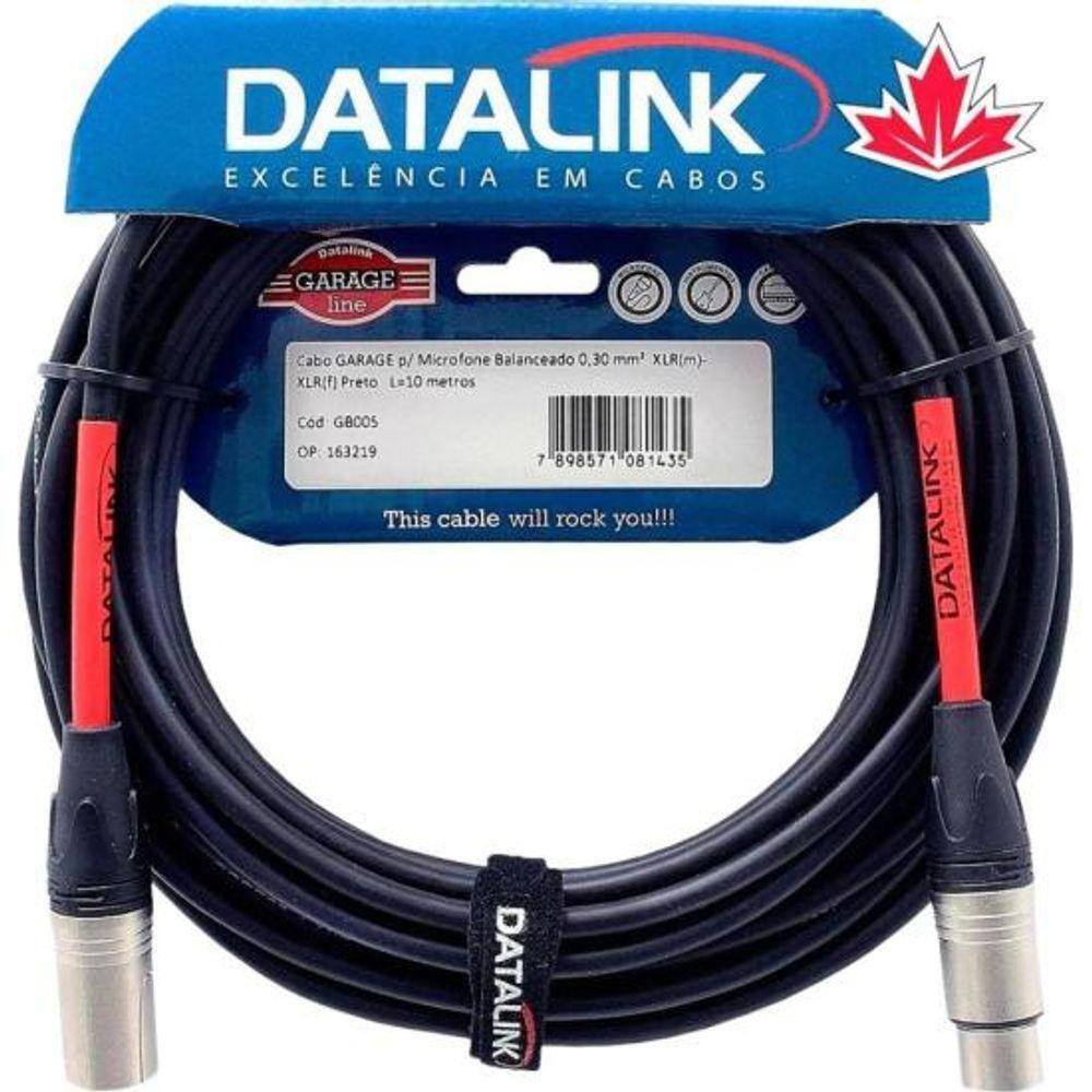 Cabo Para Microfone Garage Xlr(m) Xlr(f) 10m Datalink