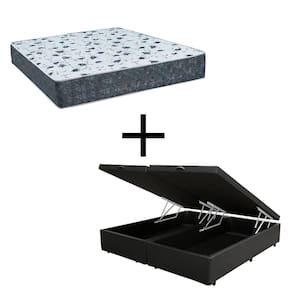 Cama Box Baú Casal 138 Bipartido Tecido Sintético Preto Com Colchão Alegro Bello Box Espuma D28 Cinza 58x138x188
