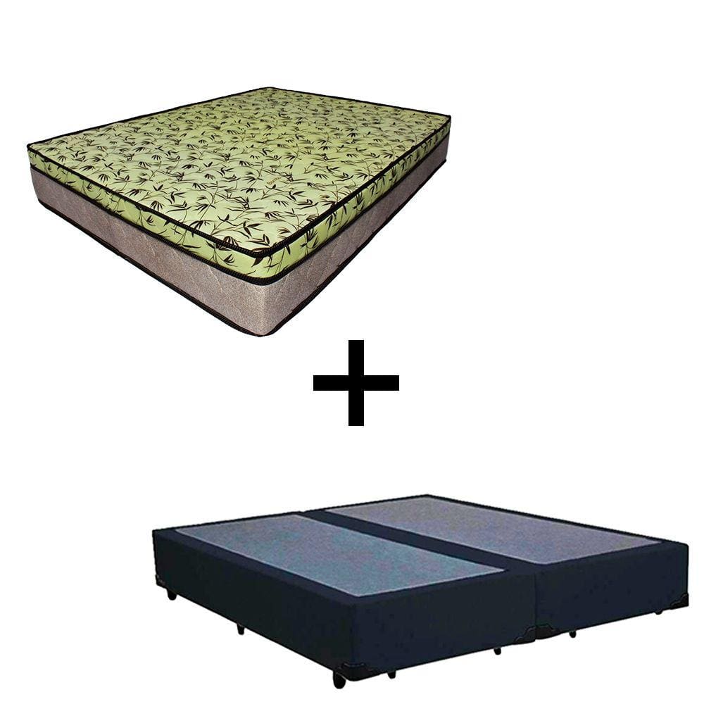 Cama Box King 193 Tecido Sintético Preto com Colchão Espuma D33 Tokio Bege - Bello Box - 65x193x203