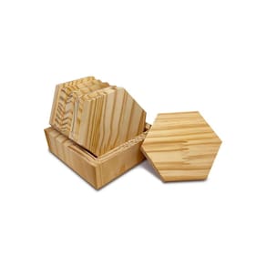 Kit Porta Copos Hexágono Com Caixote Decoração Madeira Pinus