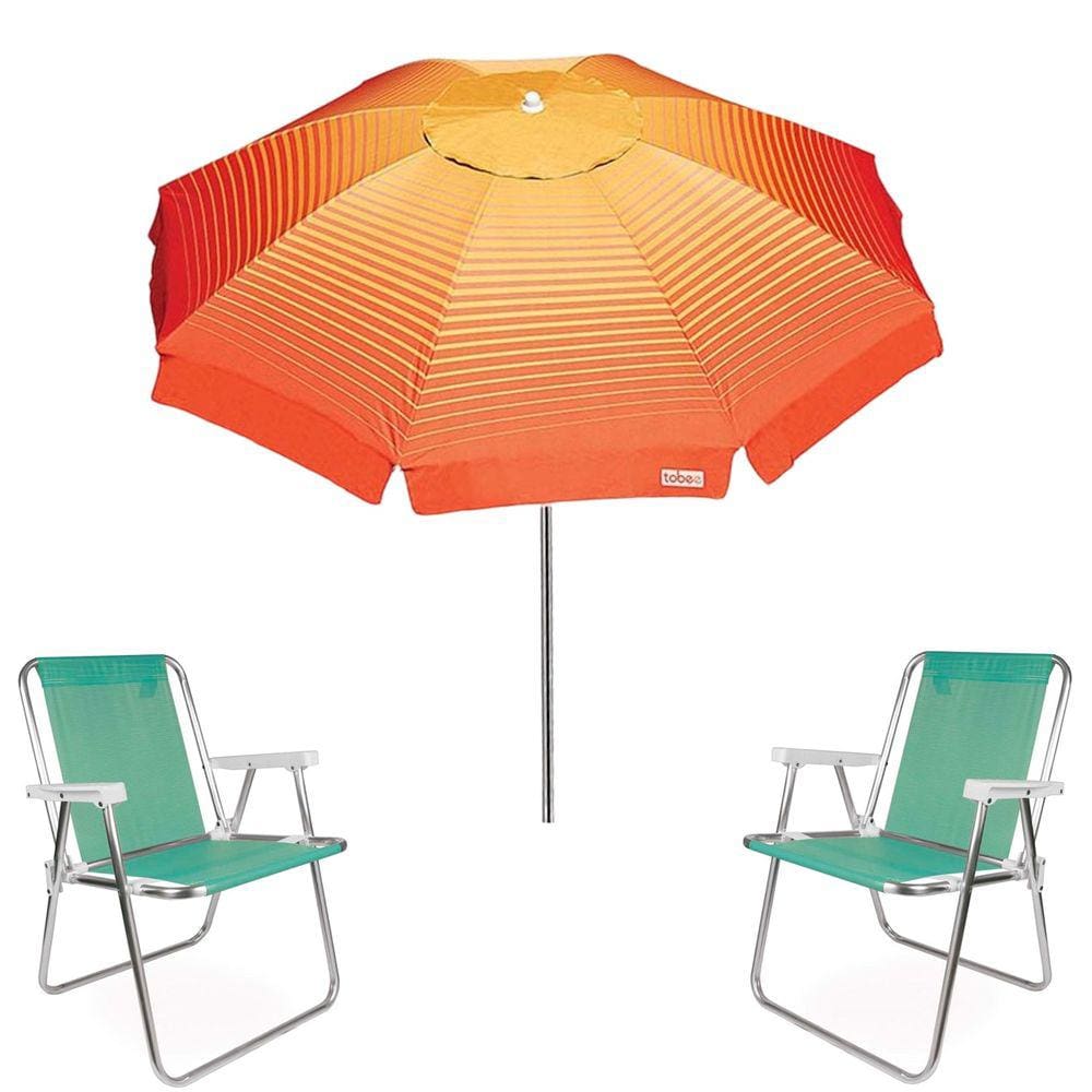 Kit Guarda Sol 2,2m Articulado Cancun Laranja Cadeira Alta Alumínio Sannet Praia Piscina Camping