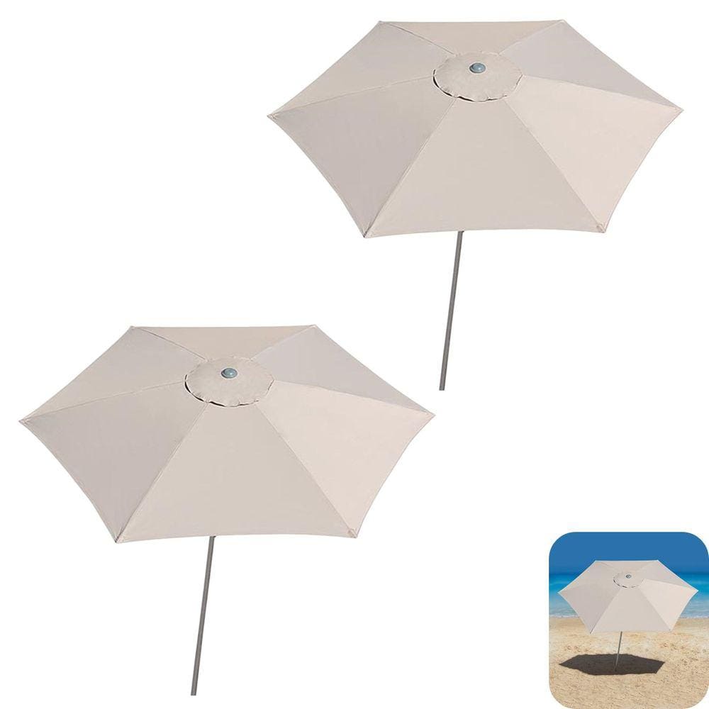 Kit 2 Ombrelone Guarda Sol 2,4m Sombreiro Alumínio Malibu Jardim Praia Piscina Camping Bege - Tobee