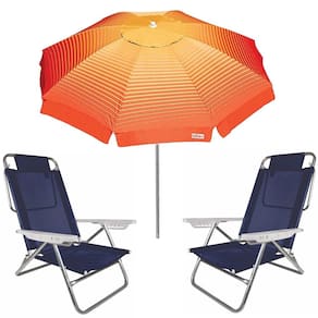 Kit Guarda Sol 2,2m Articulado Cancun Cadeira Reclinável Summer 6 Posições Alumínio Praia Jardim Camping Piscina