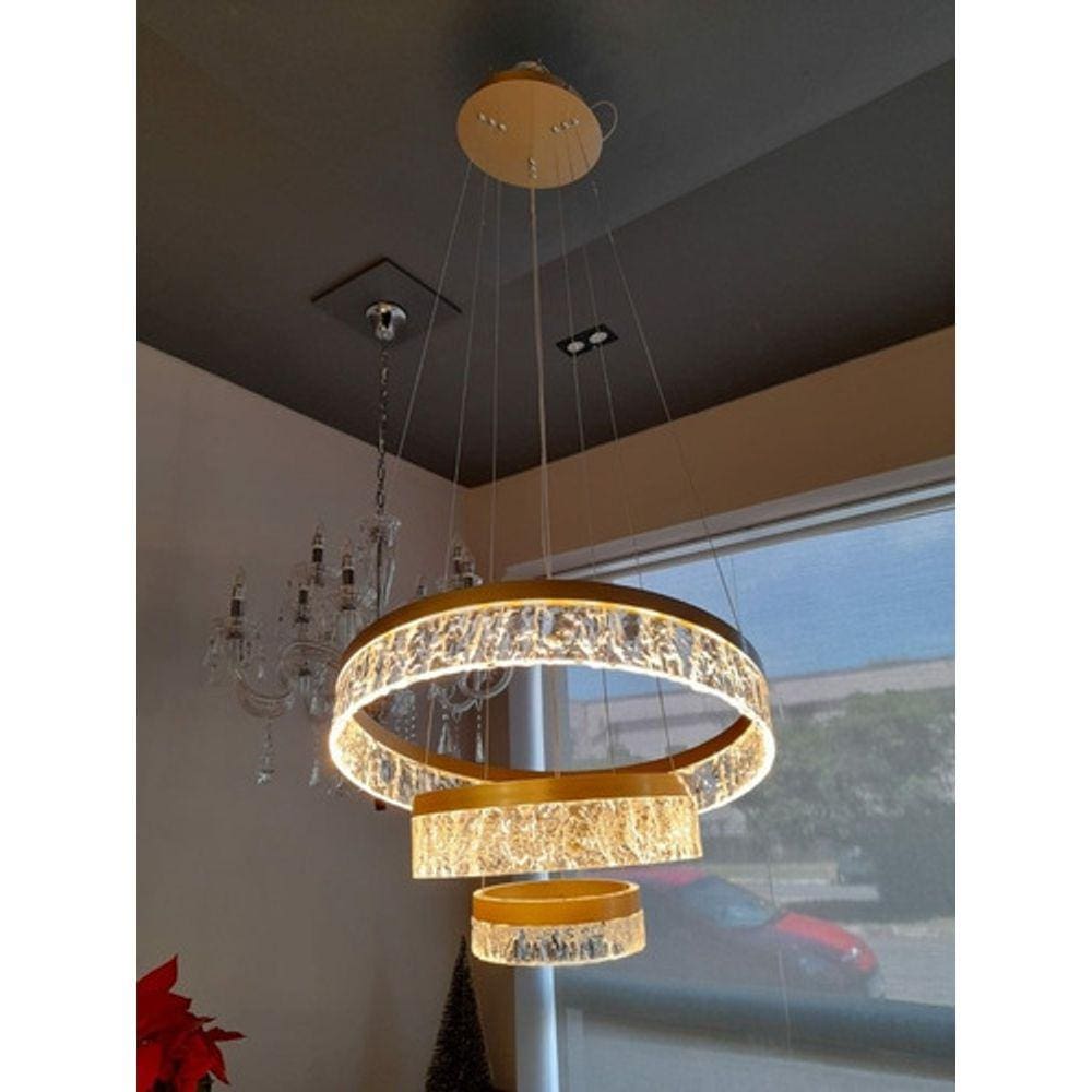 Pendente Argolas Led E Cristal Bronze