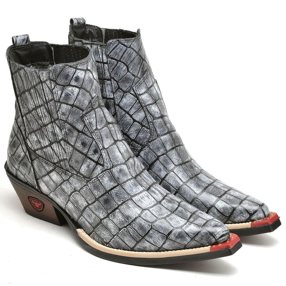 Bota Country Masculina Couro Bico Fino Cano Curto Conforto