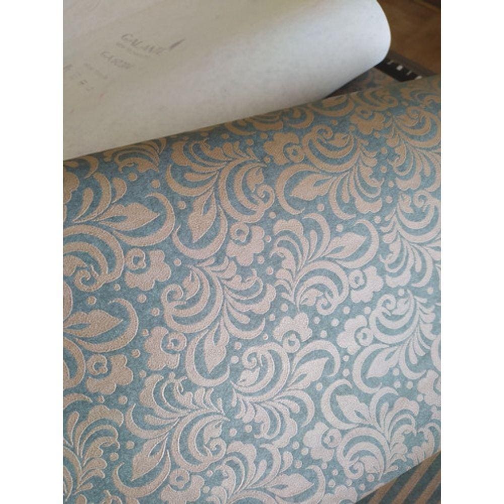 Papel De Parede Lavável Verde Arabesco Pequeno Dourado