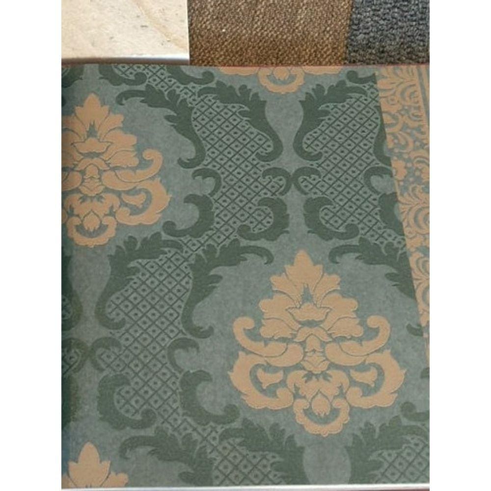 Papel De Parede Lavável Verde Com Arabesco