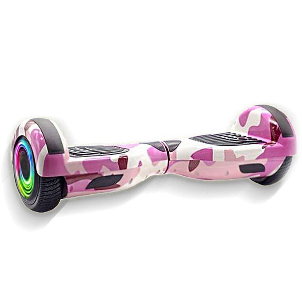 Hoverboard Infantil Skate Elétrico Led Rosa Camuflado