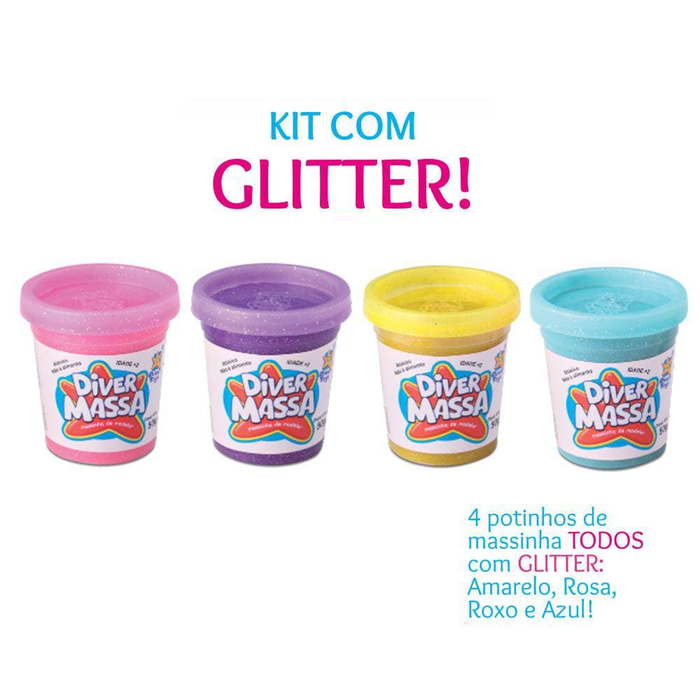 Massinha de Modelar - Diver Massa - Glitter - 4 Potes - Divertoys