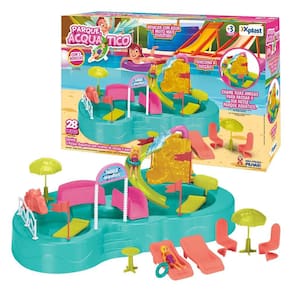 Brinquedo Parque Aquático Piscina Tobogã Sai Água Bonecas e Acessórios Homeplay Xplast Ref.8002