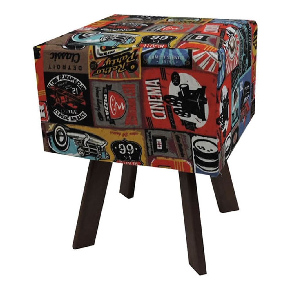 Puff Retro Quadrado Estampado Vintage