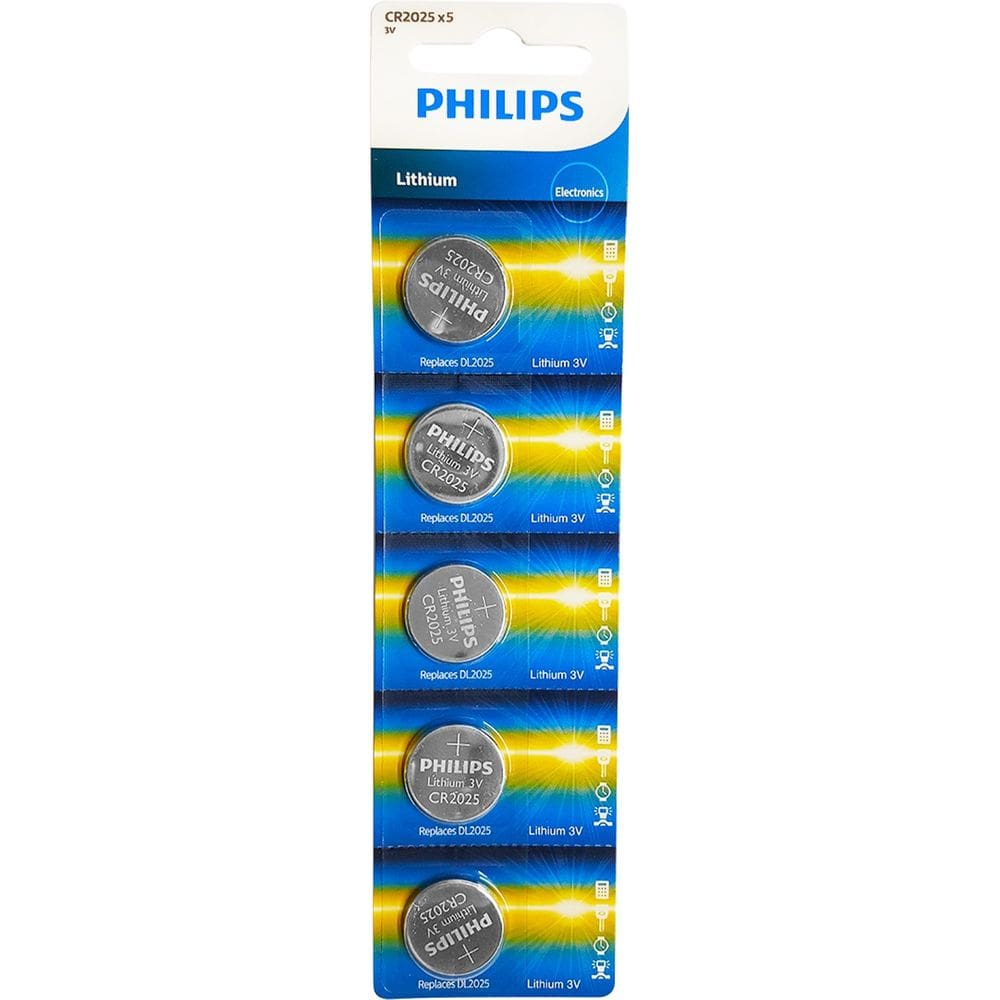Cartela de Bateria CR2025 Philips com 5 unidades