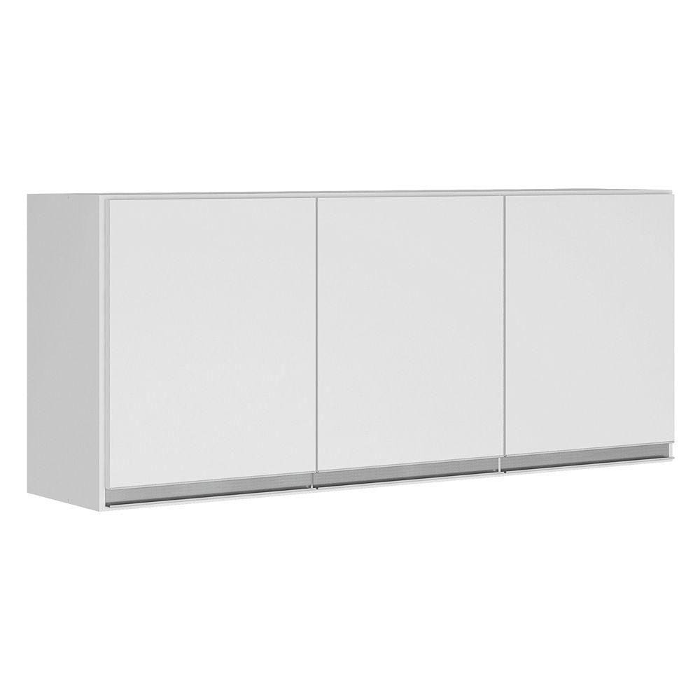 Armário Aéreo Cozinha Lux 120cm Mdf 03 Portas Branco Fosco