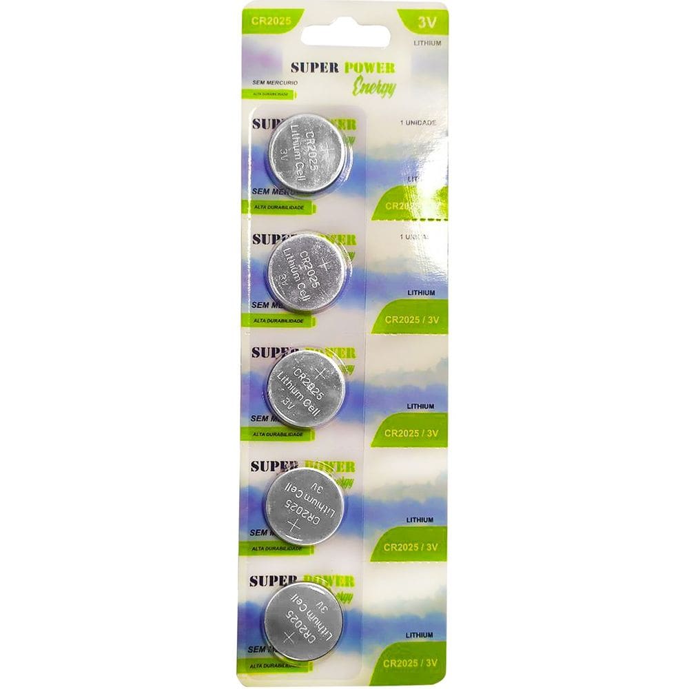 Cartela de Bateria CR2025 Super Power com 5 unidades