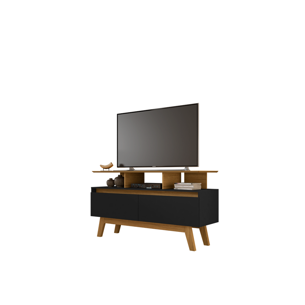 Rack Rubi 1.20m TV Até 50`` Pés Madeira Retro  Cinamomo/Preto Fosco - Móveis Bechara