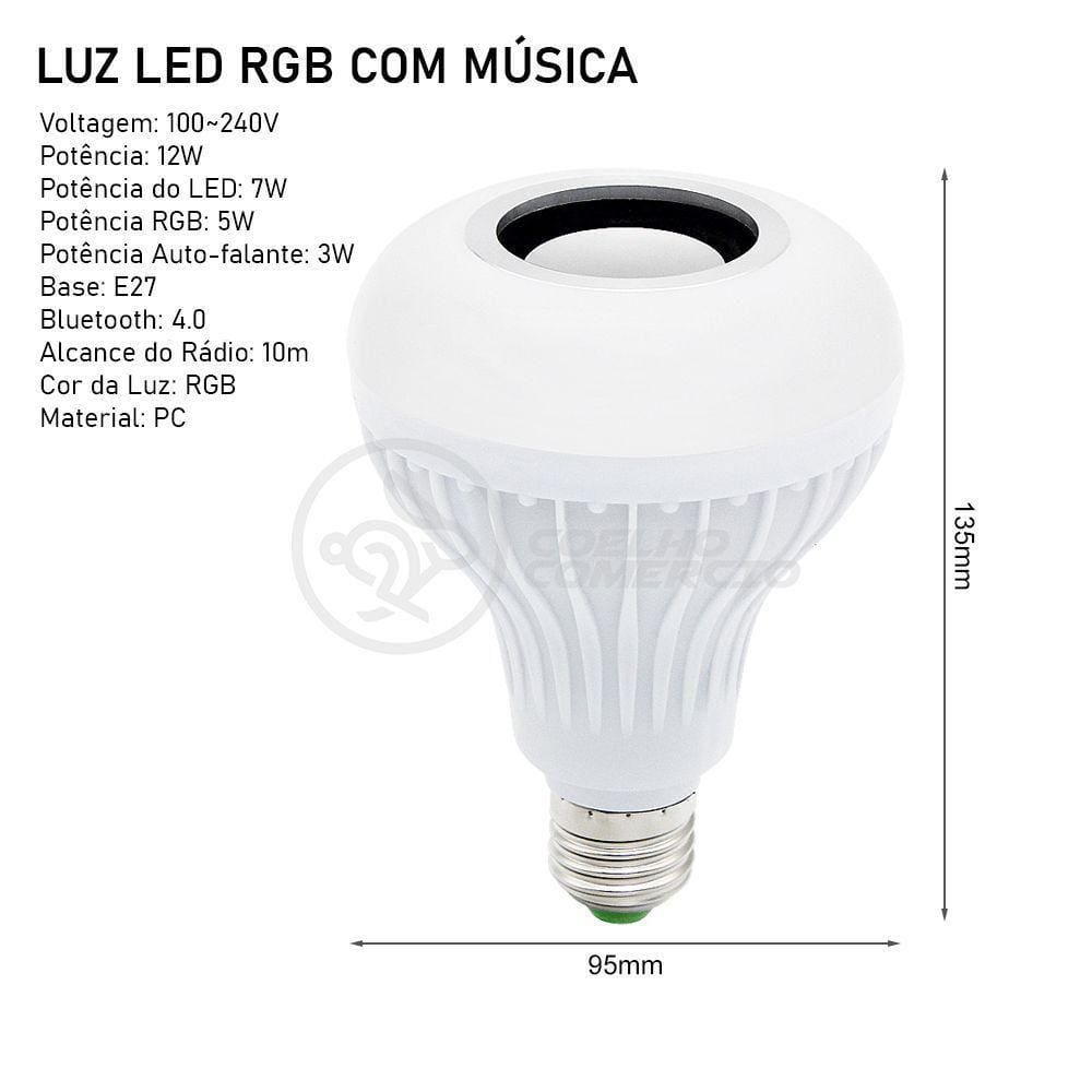 Lâmpada Led 12W E27 Rgb Colorida Com Caixa De Som Bluetooth