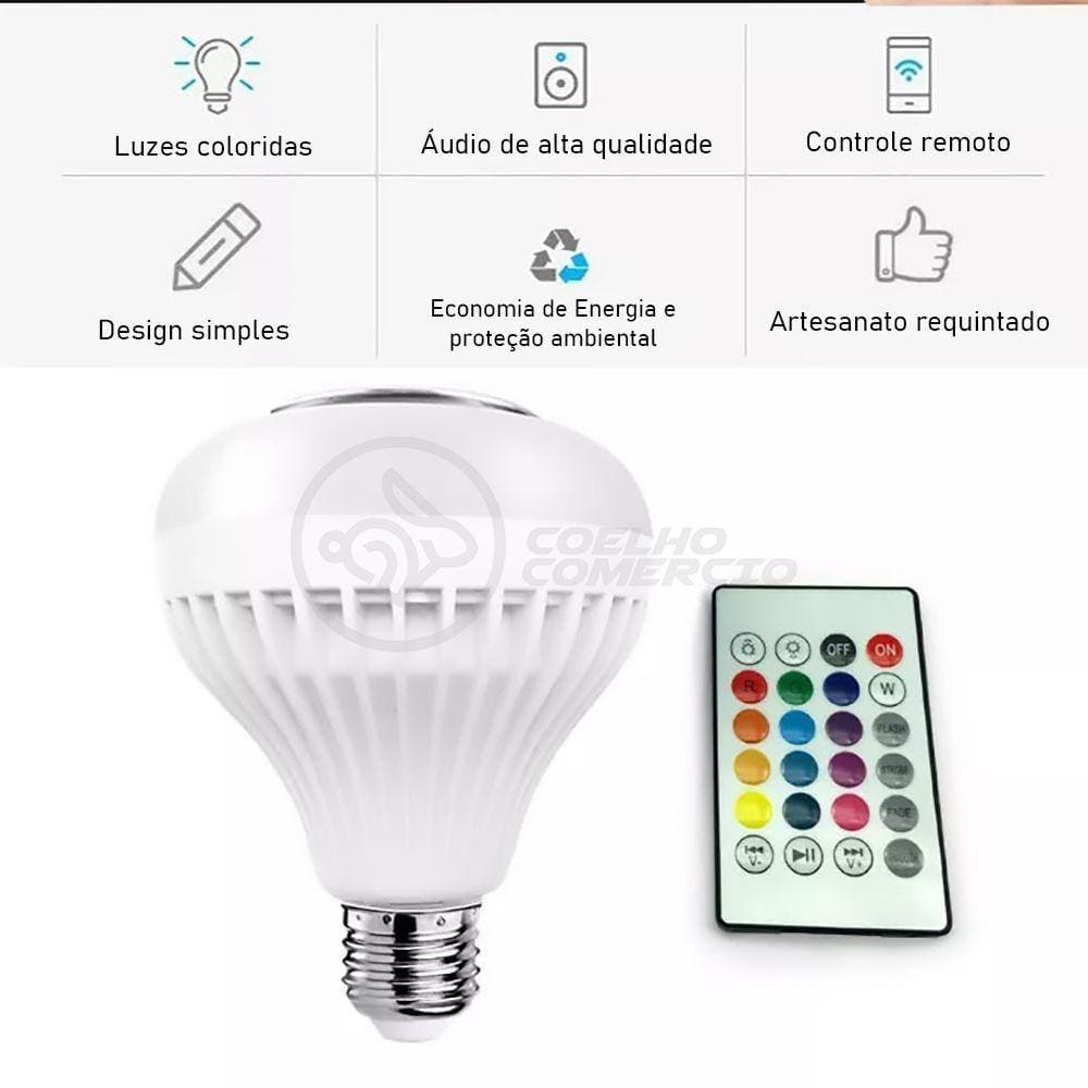 Lâmpada Led 12W E27 Rgb Colorida Com Caixa De Som Bluetooth
