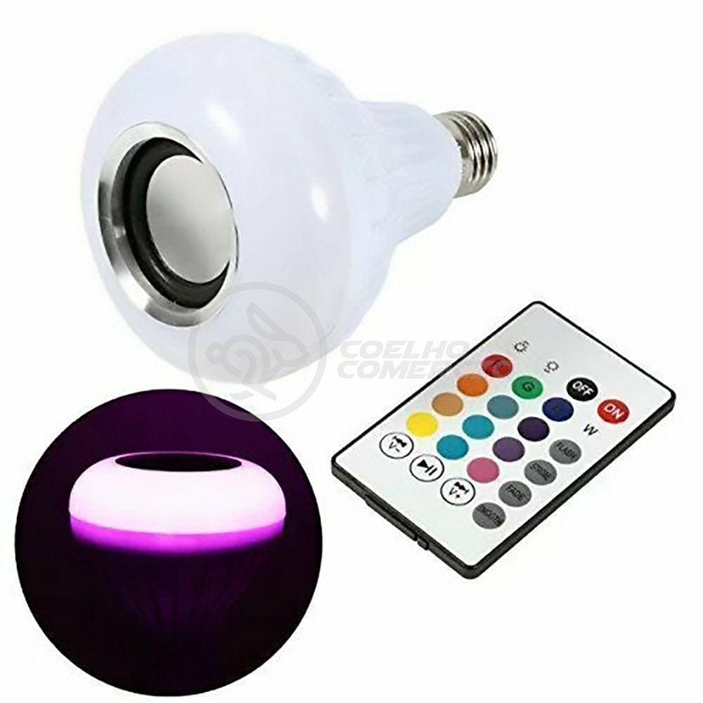 Lâmpada Led 12W E27 Rgb Colorida Com Caixa De Som Bluetooth