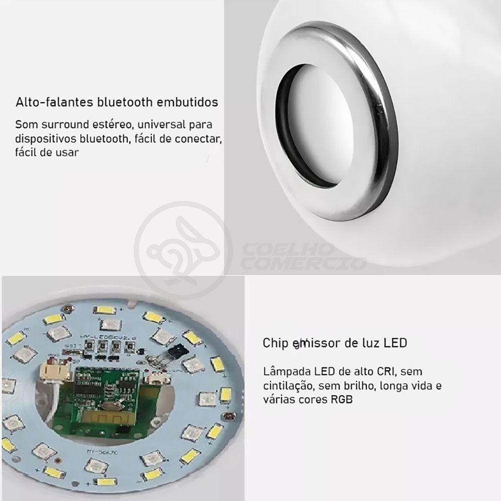 Lâmpada Led 12W E27 Rgb Colorida Com Caixa De Som Bluetooth