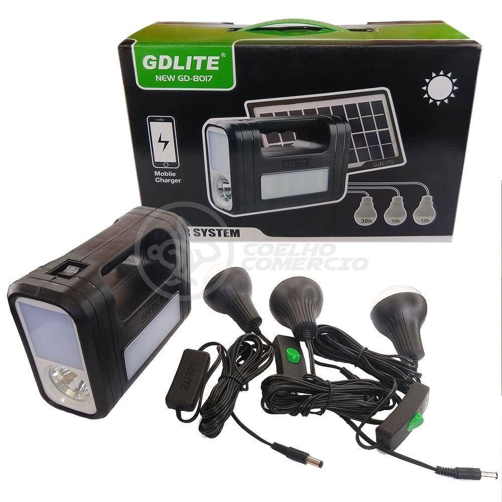Kit Lanterna Placa Solar Carregador Portatil Emergência
