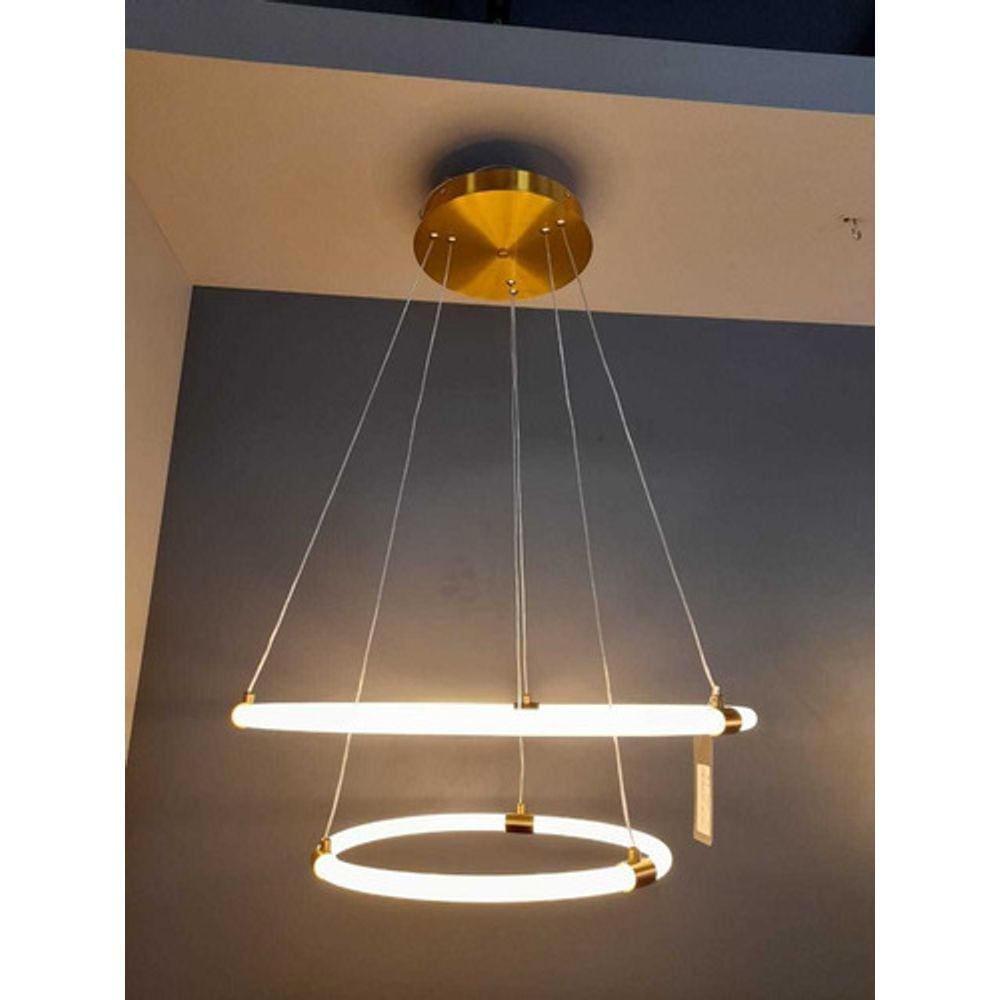 Pendente Argolas Em Led Branco E Bronze