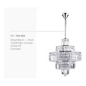 Lustre Pendente Cristal K9 Prateado 50x60cm 12xg9
