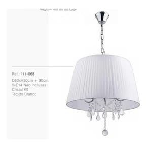 Pendente D50xh50cm 5xe14 Cristal K9 Tecido Branco