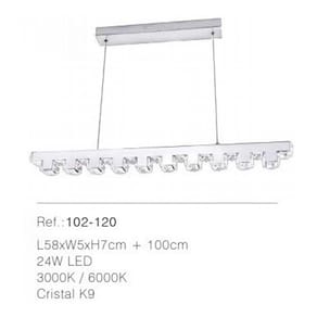 Lustre Pendente Led Cristal K9 L58xw14xh72cm