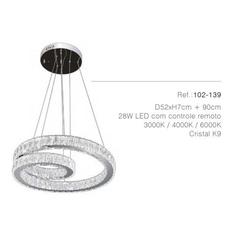 Lustre Pendente 28w Crstl K9 Aço
