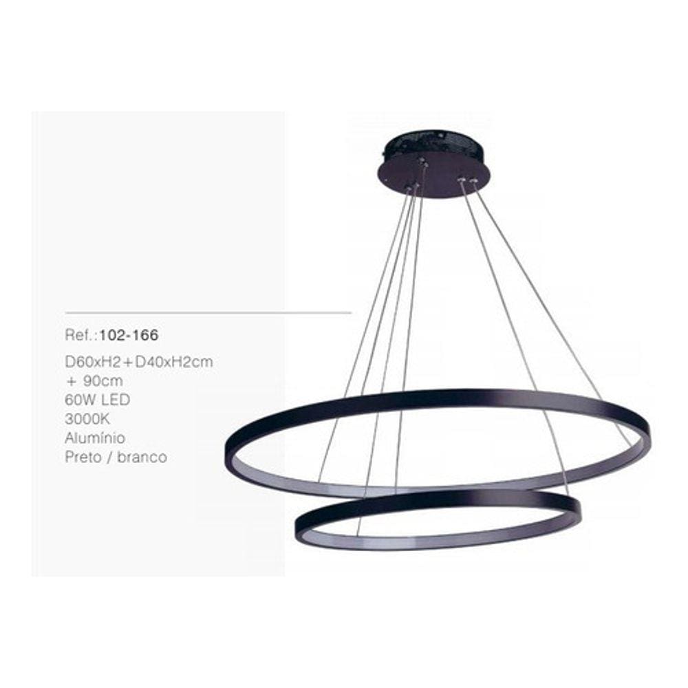 Lustre Pendente Preto D60x40cm 60w 3000k