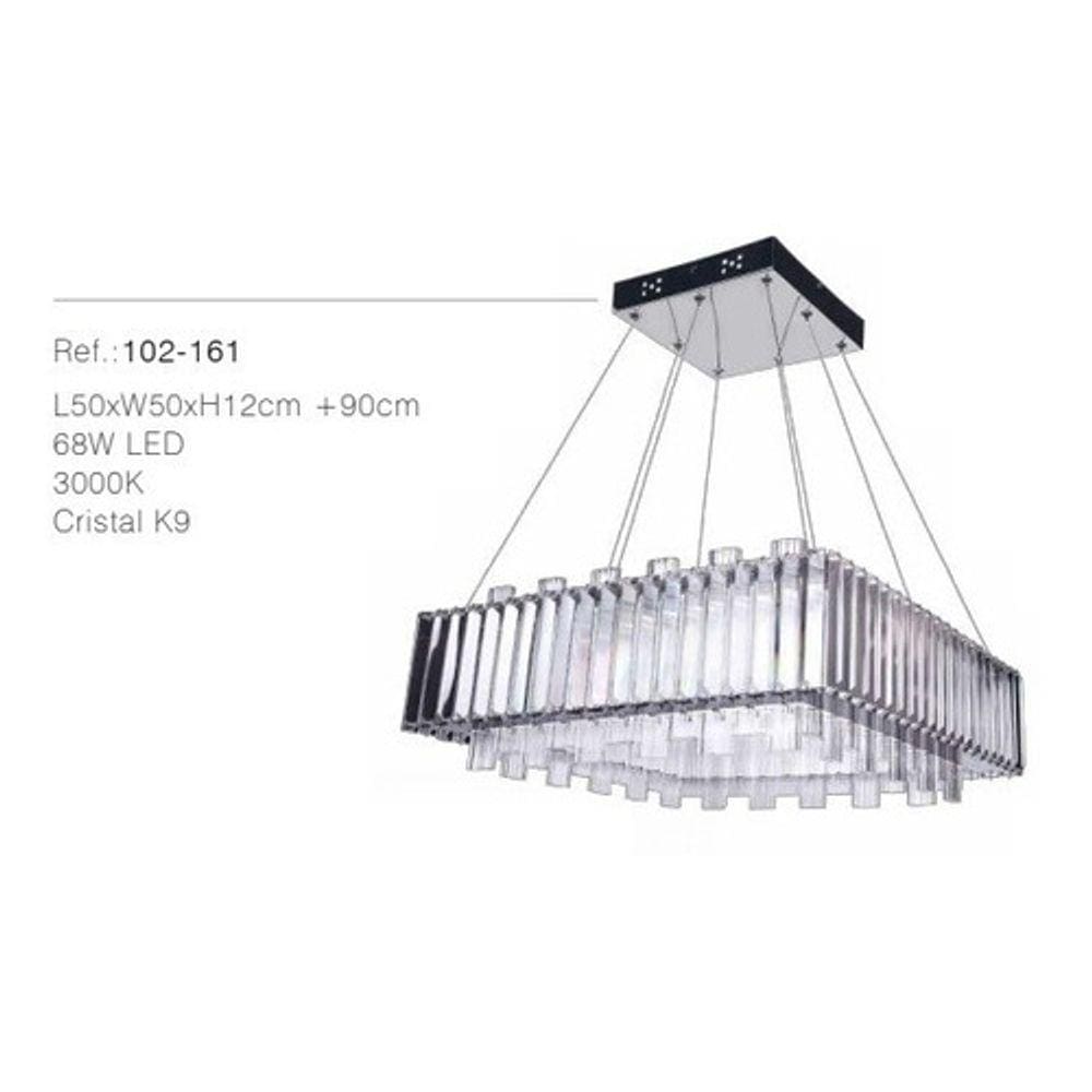 Lustre Pendente L50xw50cm Cristal K9 3000k