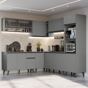 Armário De Cozinha Completa 445cm Cinza Nice 02 Cinza