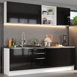 Armário De Cozinha Completa 240cm Branco/preto Branco/preto