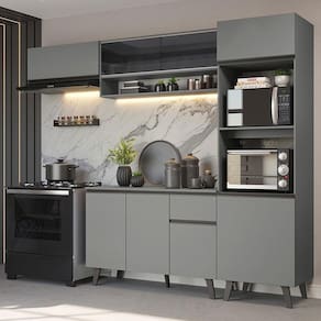 Armário De Cozinha Completa 260cm Cinza Nice 03 Cinza