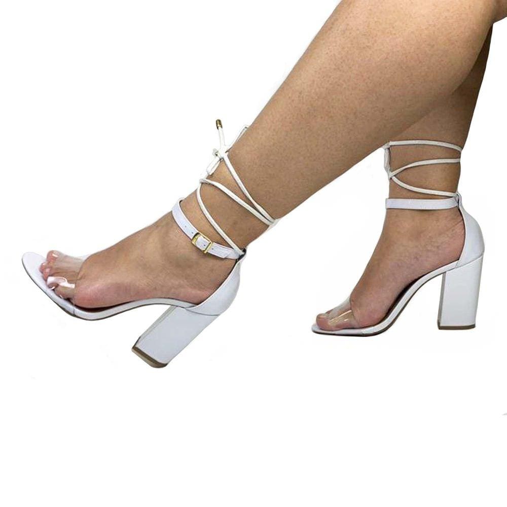 Sapato Feminino Sandália Salto Bloco Branco/Vinil Er103