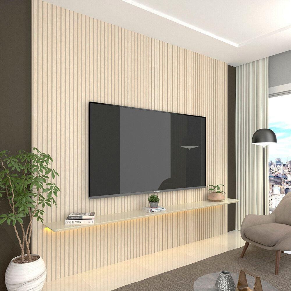Painel para TV com LED Requinte 220 Off White Ripado - Gelius