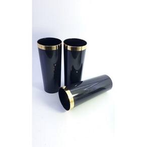 Kit 100 Copos Long Drink Plastico Rigido 350 Ml. Preto C/ Borda Dourada