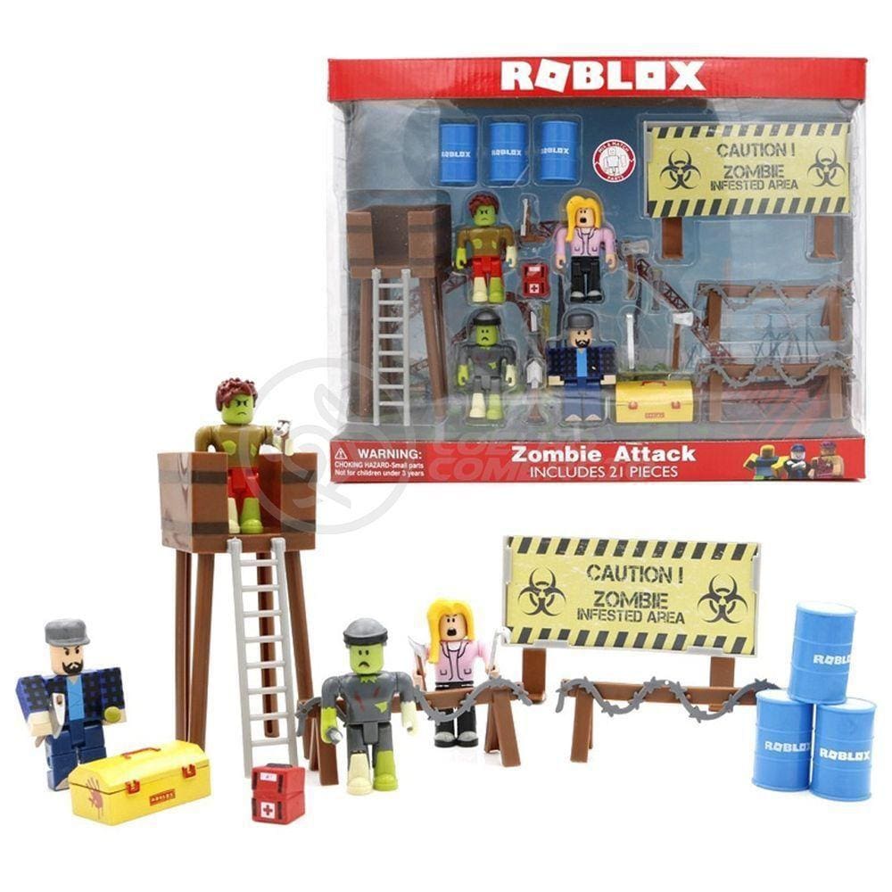Cartela 4 Boneco 7Cm Roblox Toys Zombie + Cenario Apocalipse