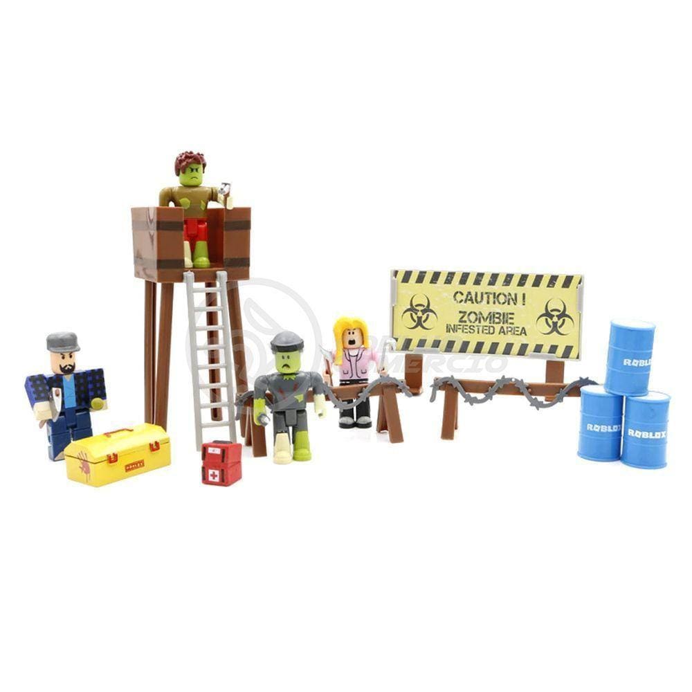 Cartela 4 Boneco 7Cm Roblox Toys Zombie + Cenario Apocalipse