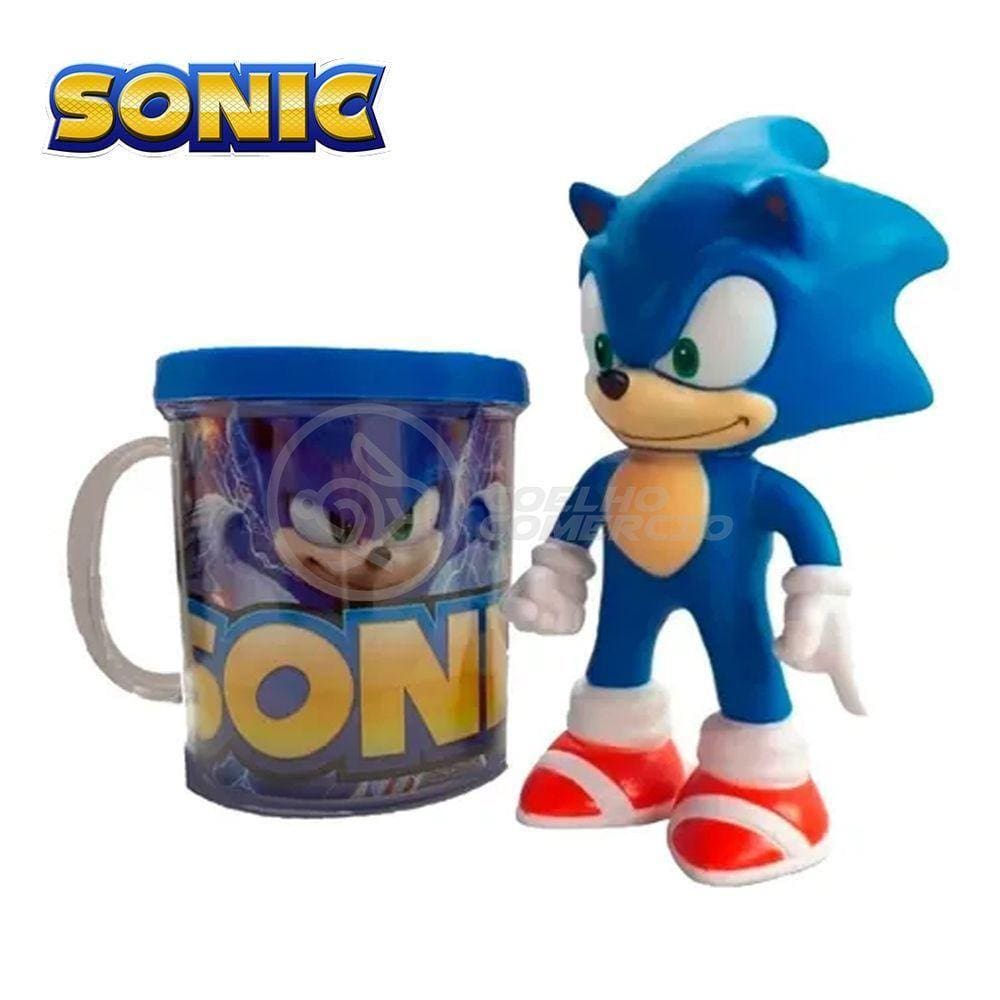 Kit Boneco Colecion. Sonic Azul Sega 15Cm + Caneca