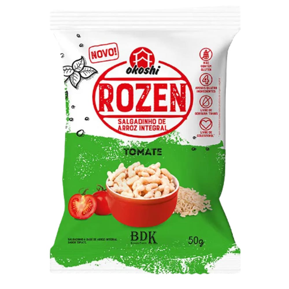 Salgadinho de Arroz Integral Rozen Tomate Okoshi 50g