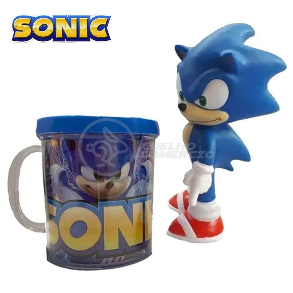 Kit Boneco Colecion. Sonic Azul Sega 15Cm + Caneca