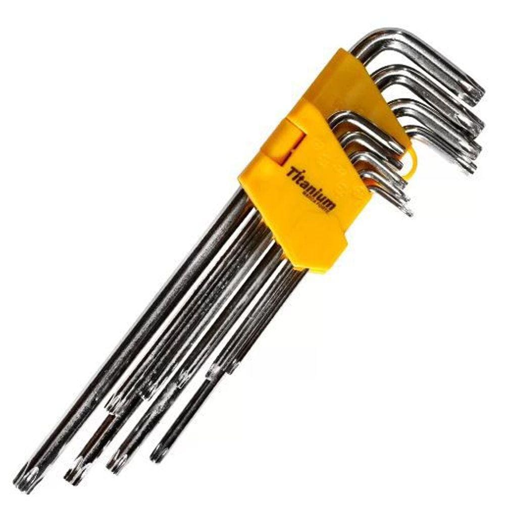 Jogo De Chave Torx T10 A T50 9 Peças Longo Aço Carbono Titanium 05241