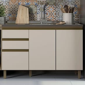 Balcão De Cozinha évelin 3 Portas 2 Gavetas Duna/cristal - Henn