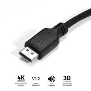 Cabo Displayport Macho Para Displayport Macho 2 Metros V1.2